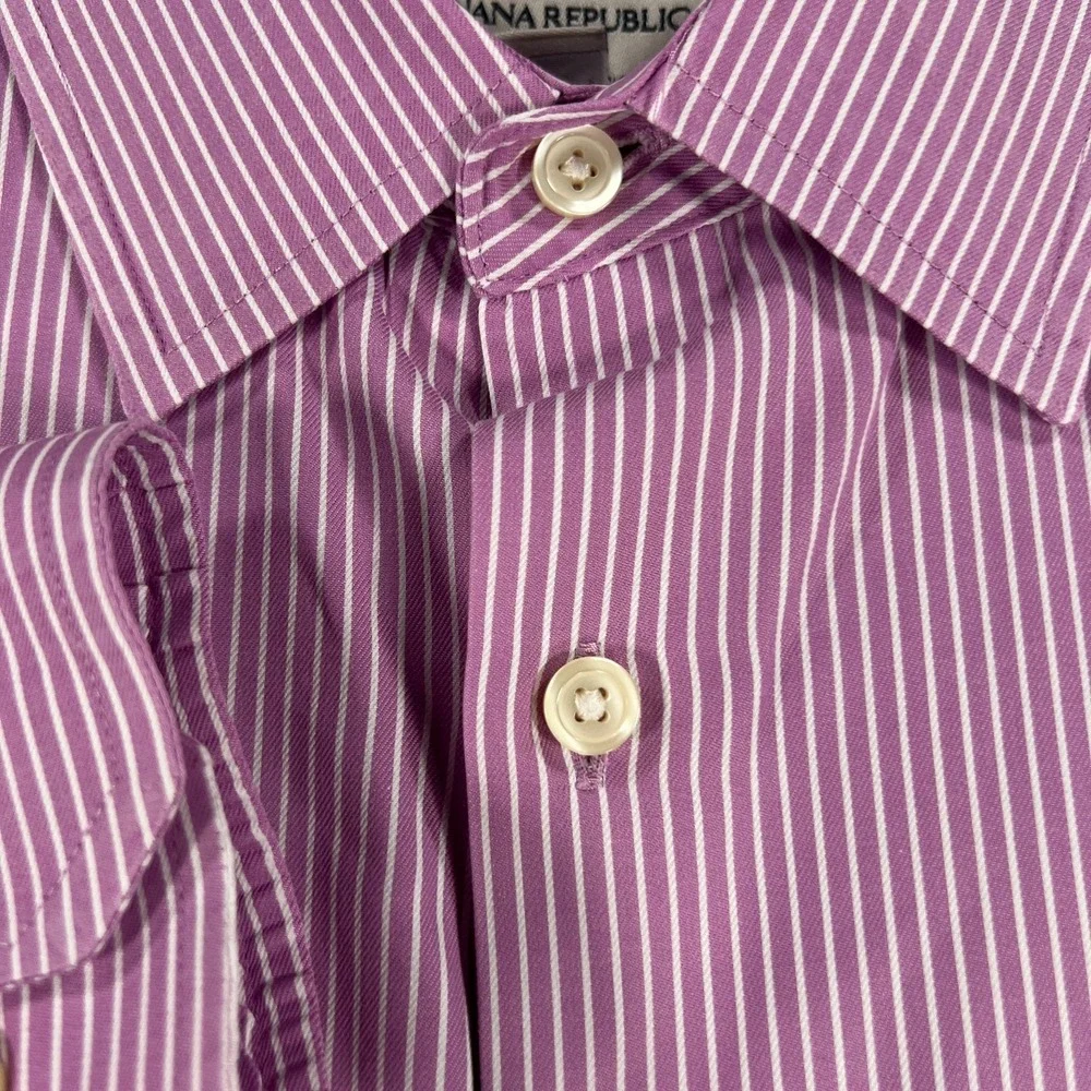 Banana Republic Shirt Mens Large Purple Striped‎ Long Sleeve Button Up Classic